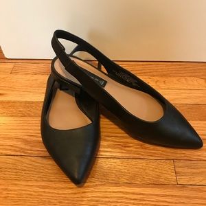 Black Leather Slingback Flats